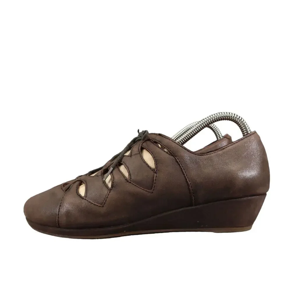 Gentle Souls Shoes Womens 8 Wedge Sandal Lace Up Comfort Classic Leather Brown